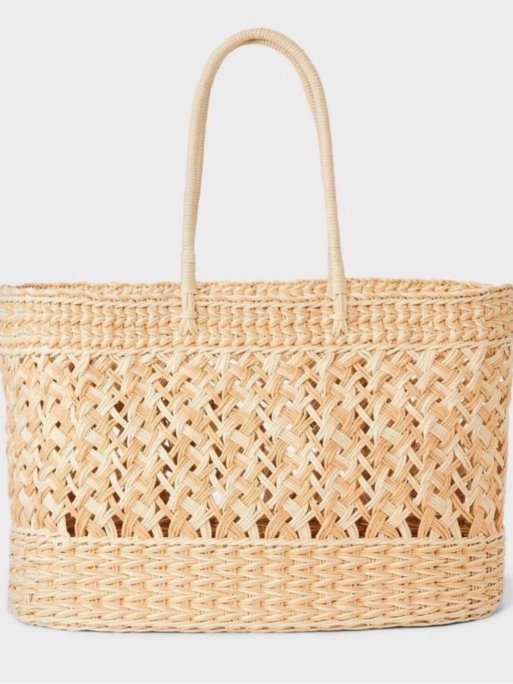 Shade & Shore NWT XL Straw Lattice Beach Tote Bag Ivory Woven Market Carryall